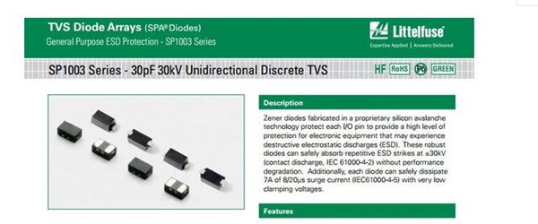 SP1003 Series - 30pF 30kV unidirectional Discrete TVS