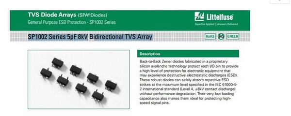 SP1002 Series 5pF 8kV bidirectional TVS Array